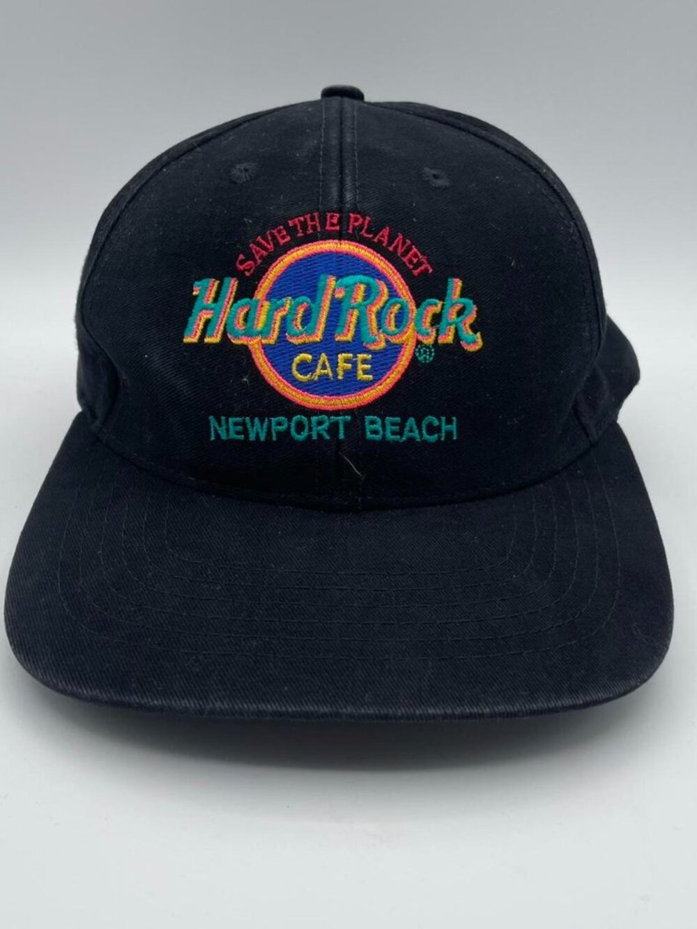 Vintage 90's Newport Beach Save The Planet Black Snapback Hat